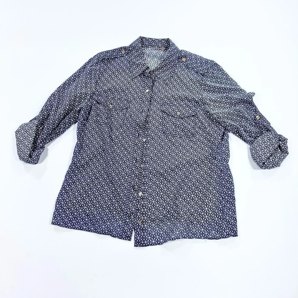 Tory Burch lightweight sheer pattern button down blouse M - Picture 3 of 13